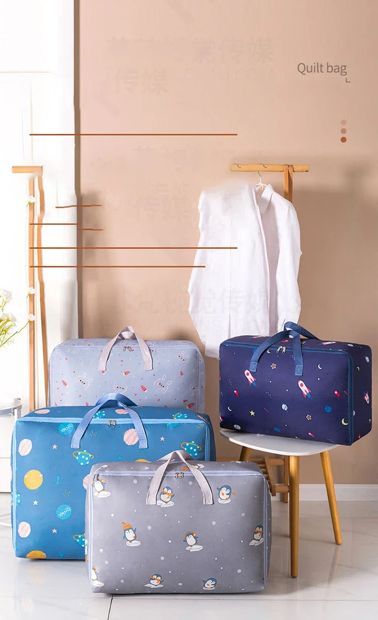 Large Capacity Foldable Plastic Travel Storage Bag with Handles Multifunction Quilt and Blanket Organizer