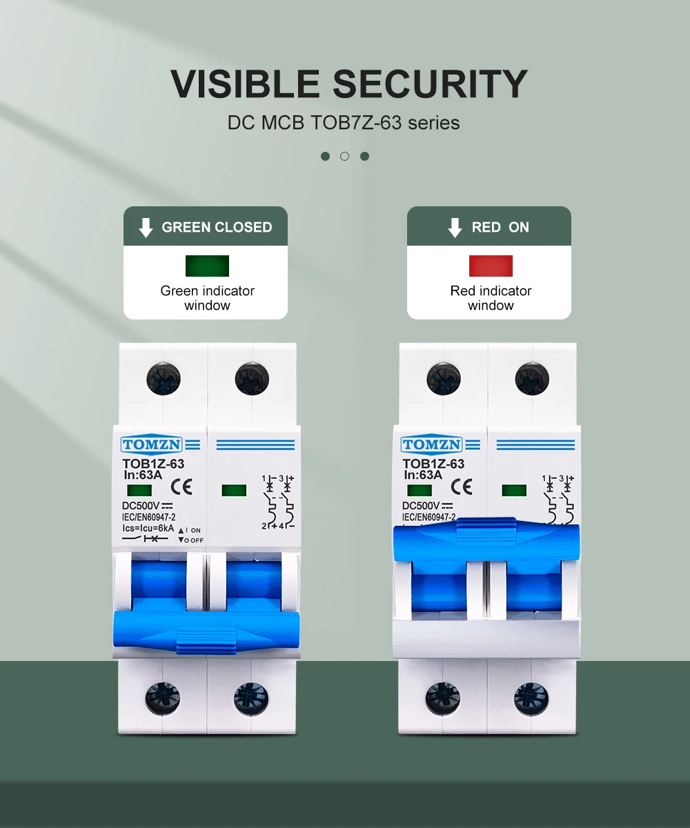 2P DC MCB 6KA 500V Mini Circuit Breaker 3A 6A 10A 16A 20A 25A 32A 40A 50A 63A Y Connection