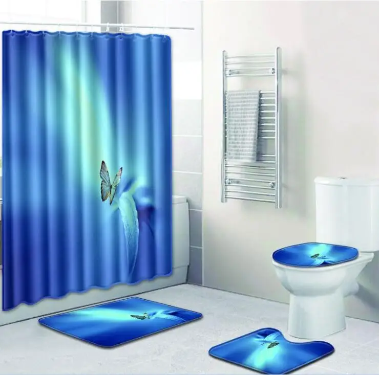 Tulip Shower Curtain Home Bathroom Antislip Carpet Rug Toilet Cover Mat 