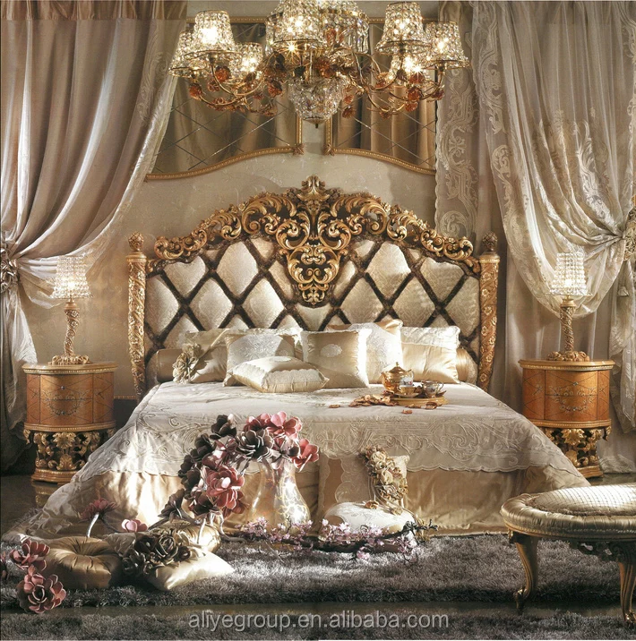 gdm2-001-french风格的幻想特大号四柱床/宫殿金叶金碧辉煌的卧室家具