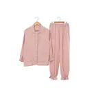 Sleep Pink Lace Button Down Turn-down Collar Sleep Wear Pajamas Longwear Suit Sets For Women