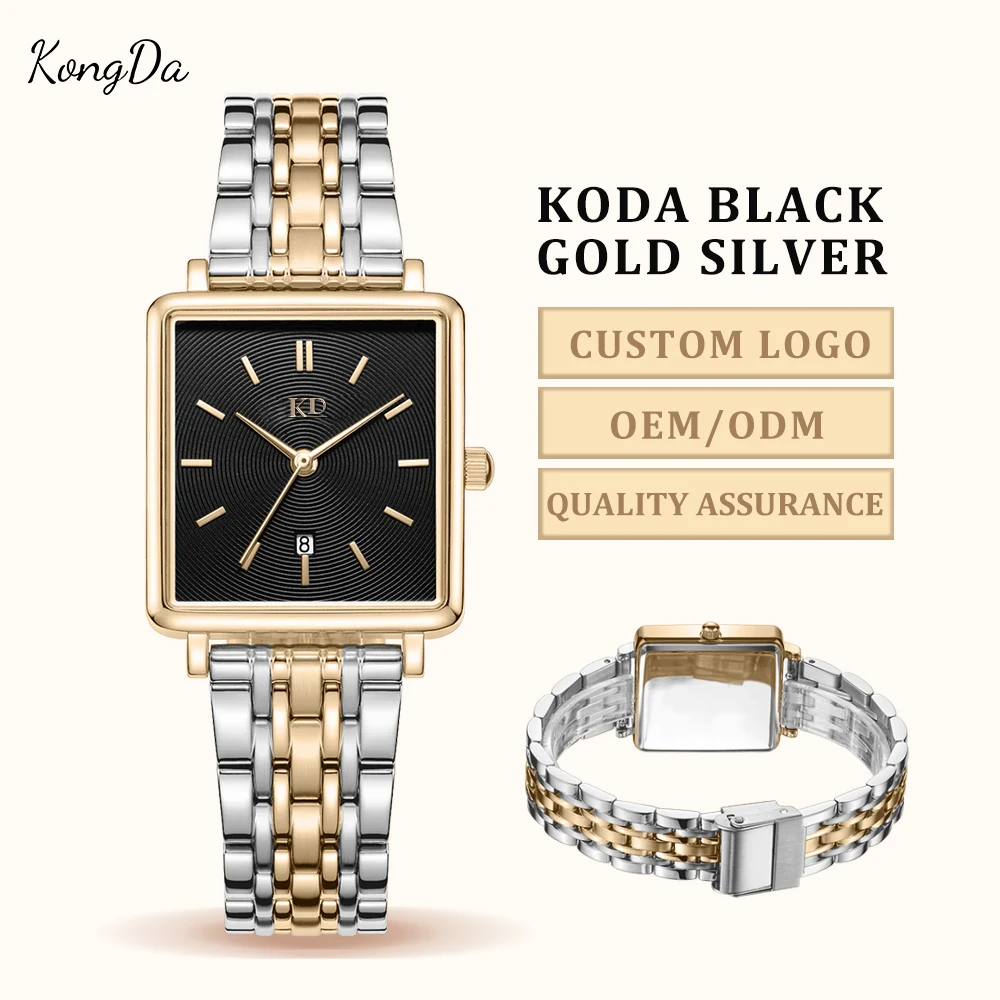 Custom High Quality Square Black Dial Brand Watch Women Classic Japan Movement Stainless Steel Band Luxury Quartz Watches