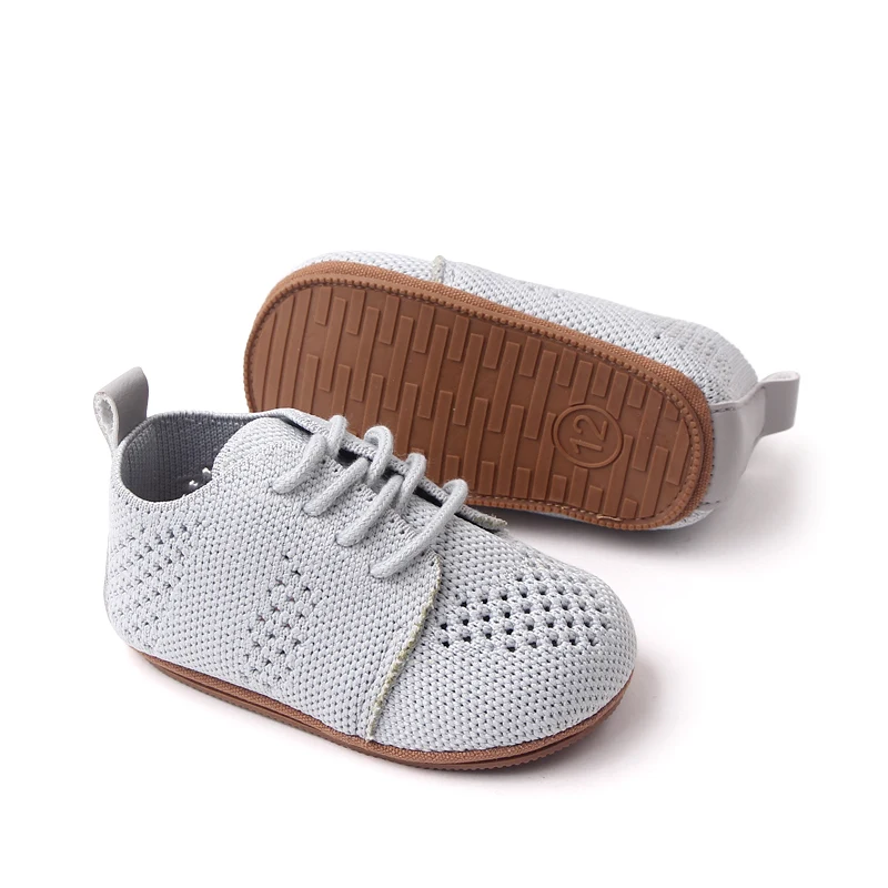 Spring and Autumn New Knitted Mesh Breathable Front Lace-up Soft Soled Baby Walking Shoes factory