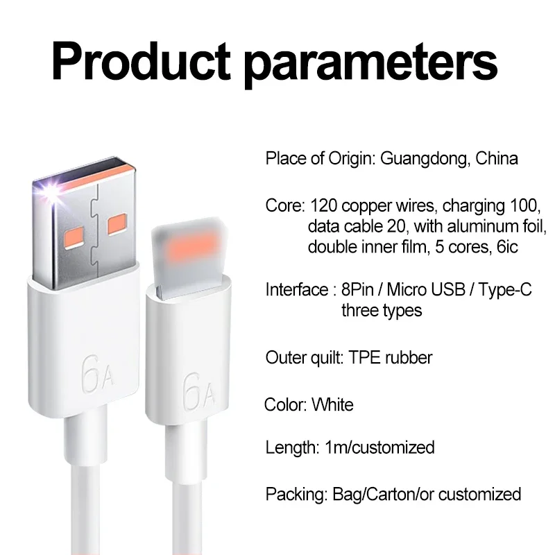 One Meter 6a Usb Cable Data Transfer Charger Fasting Charging Cables