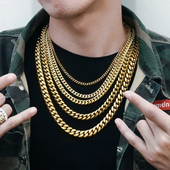 KRKC&CO Wholesale Custom Hip Hop Cuban Curb Link Mens Miami Stainless Steel 14k 18k Gold Plated Chain Necklace Cuban Link Chain