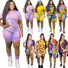 Tie Dye Pants 2021 Summer 5XL Womens Tie Dye Print Plus Size 2 Piece Pants Set Tops Shorts Outfits Clothing