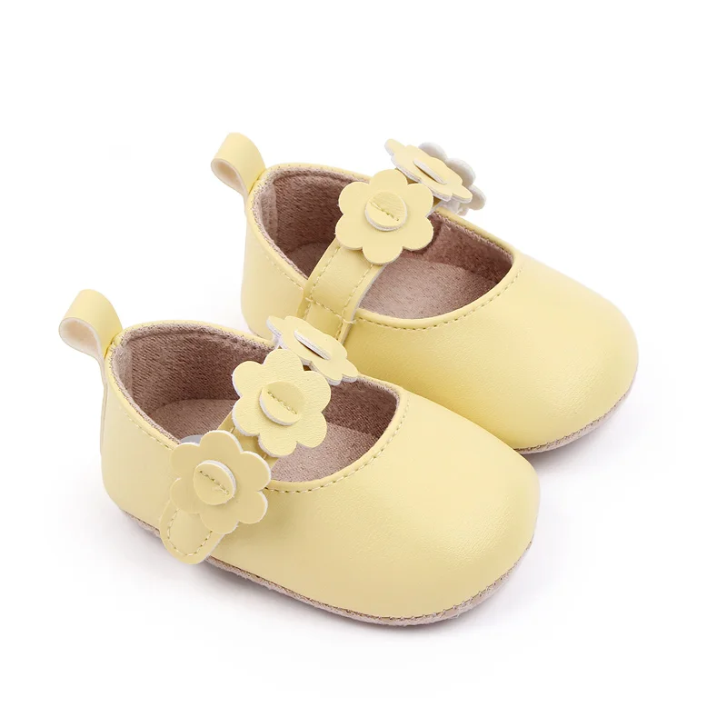 Baby Girl PU Small Leather Shoes Solid Color Small Flower comfort Infants Soft Soled Toddler Shoes details