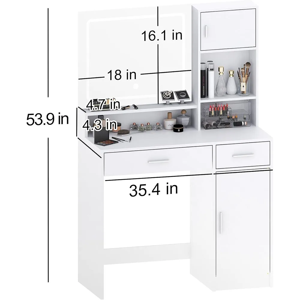 Modern 3-Level Storage Dresser with Large Drawer 3 Lighting Modes & Adjustable Brightness LED Lighted Mirror for Bedroom factory