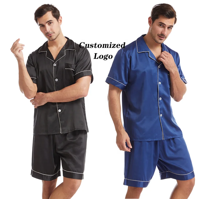 L465-1 2023 Hot Sale Summer short sleeve stain casual custom logo wholesale men's sleepwear 2 piece short pajamas sets
