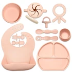 Baby BHD Hot Selling Silicone Baby Feeding Set Baby Bib Silicone Plate Spoon And Baby Bowl