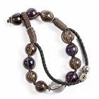Leather Bracelet 10mm Smoky Quartz With Mixed Gemstone Beads Black Leather Bracelet For Men
