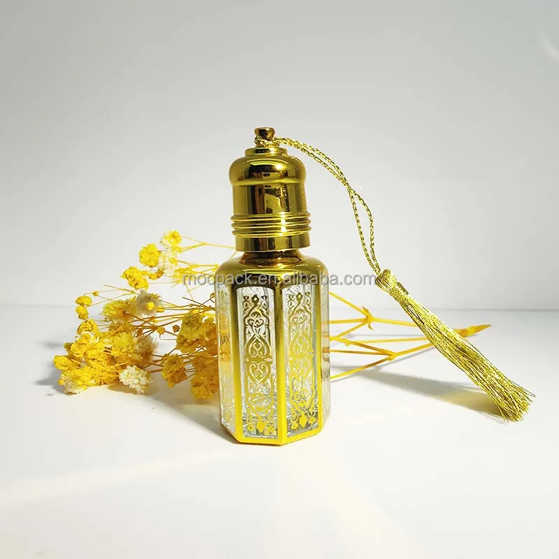 produit de luxe arabia huile parfumée flacon à bille 3 ml 6 ml 12 ml flacon d'huile essentielle doré motif doré vintage flacon à bille-27