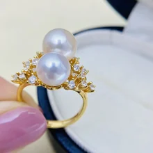 2024 trendy adjustable finger 925 silver freshwater two pearl rings resizable for women