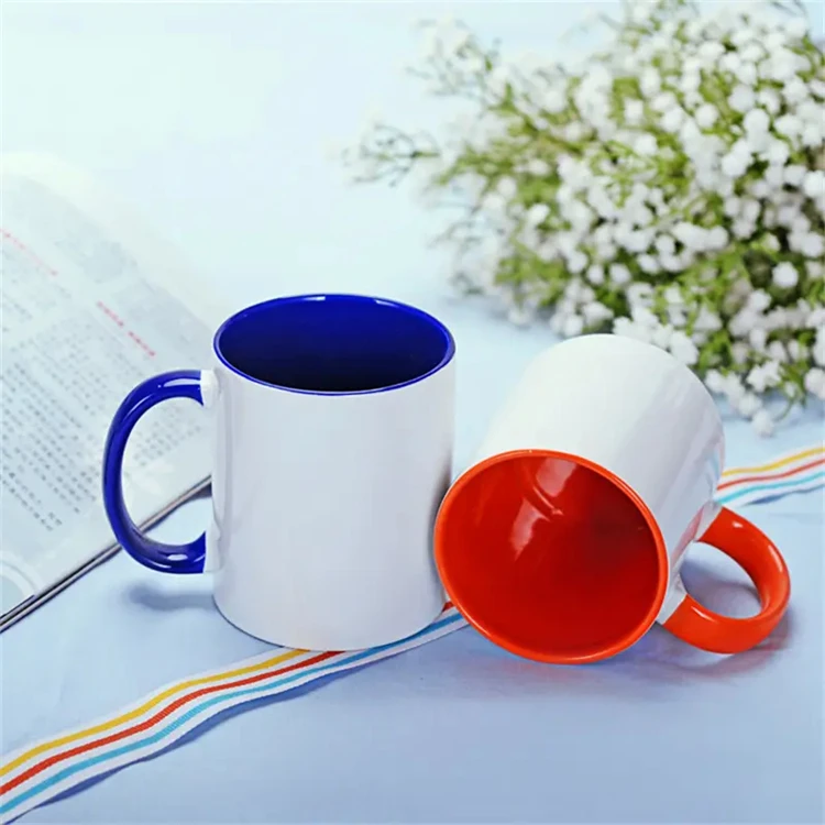 Custom LOGO 11 OZ Heat Press Printing DIY Photo Sublimation Inner Colored Ceramic Mug With Colorful Handle