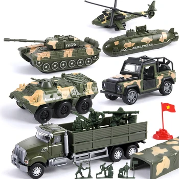Free shipping 1:52 children boy alloy toy car set simulation military tank pull back armored car model