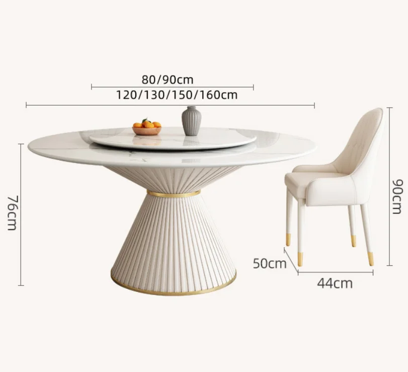 Light Luxury Rock Slab Dinning Table Set For 6 With Turntable Household Round Carbon Steel Restaurant Hotel Dining Table Set