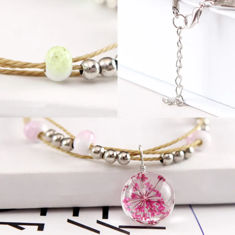 wholesale custom handcraft rope alloy colorful glass flower bracelet jewelry,adjustable men women kids bangle gift for lover