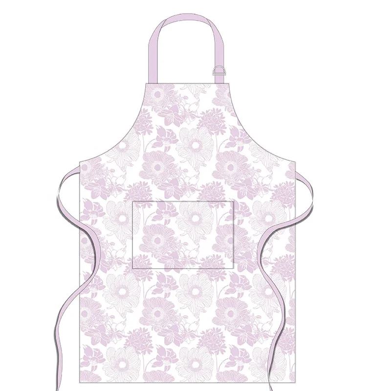 Adjustable blue flower pattern pocket unisex cotton cooking apron high-quality kitchen sleeveless waterproof apron