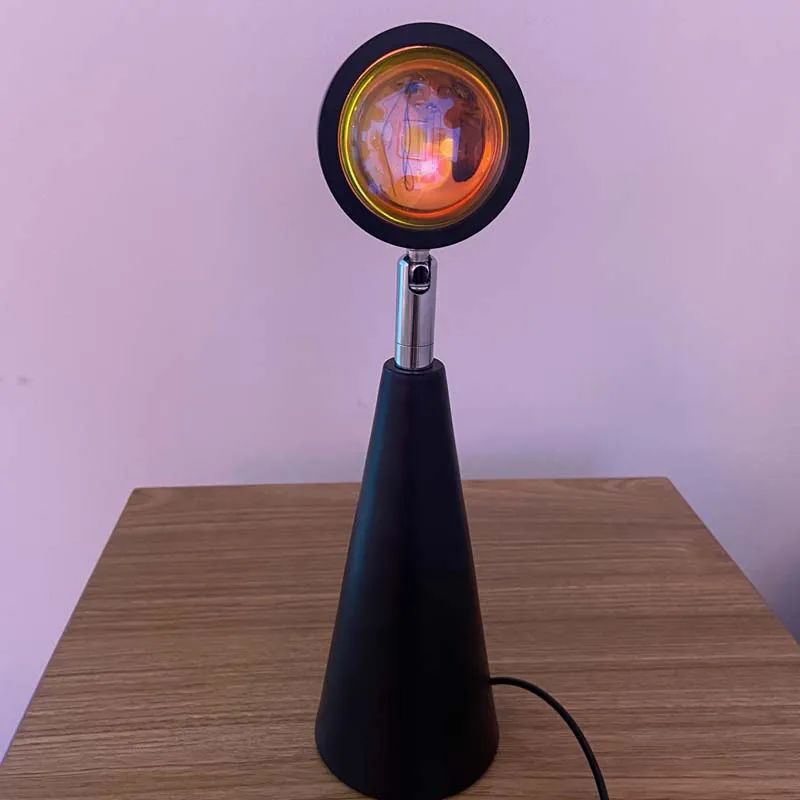 Cross-border modern led rgb colorful home decorative sunset lamp rainbow projection lamp atmosphere cone table lamps lamparas