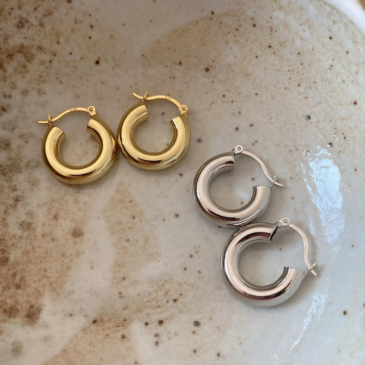 Vianrla 925 Sterling Silver Thick Gold 