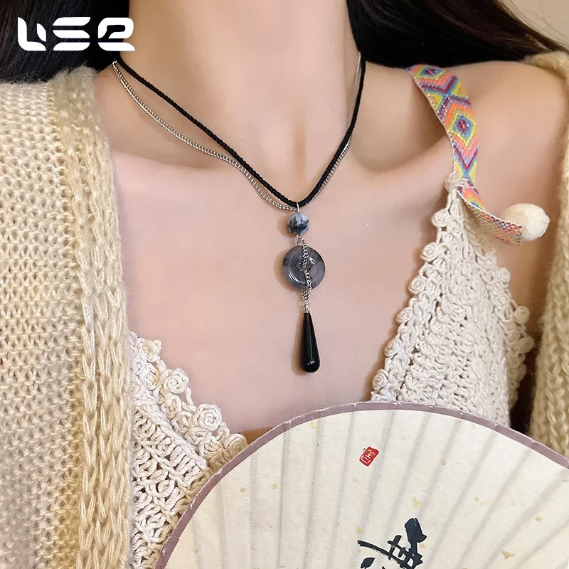 New chinese style retro personalized chalcedony peace buckle fashion jewelry necklaces