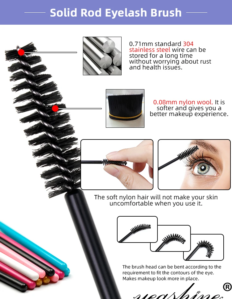 Custom Curved Rotating Long Handle Nylon Plastic Disposable Mascara