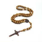 Cross Rosary Supply 8 * 10 Wooden Beads Hand-woven With Roman Christian Retro Cross Rosary Necklaces