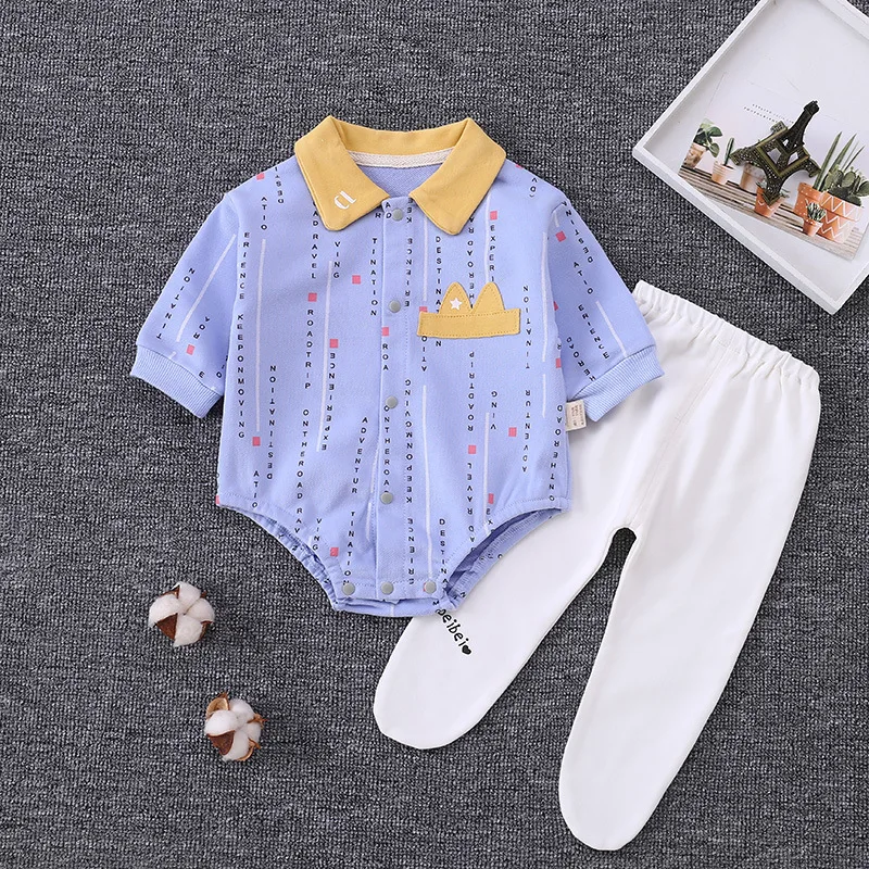 manufacturer Children's fashion wear baby romper suit 2 pieces set pant with foot newborn suit  bodysuit baby clothing