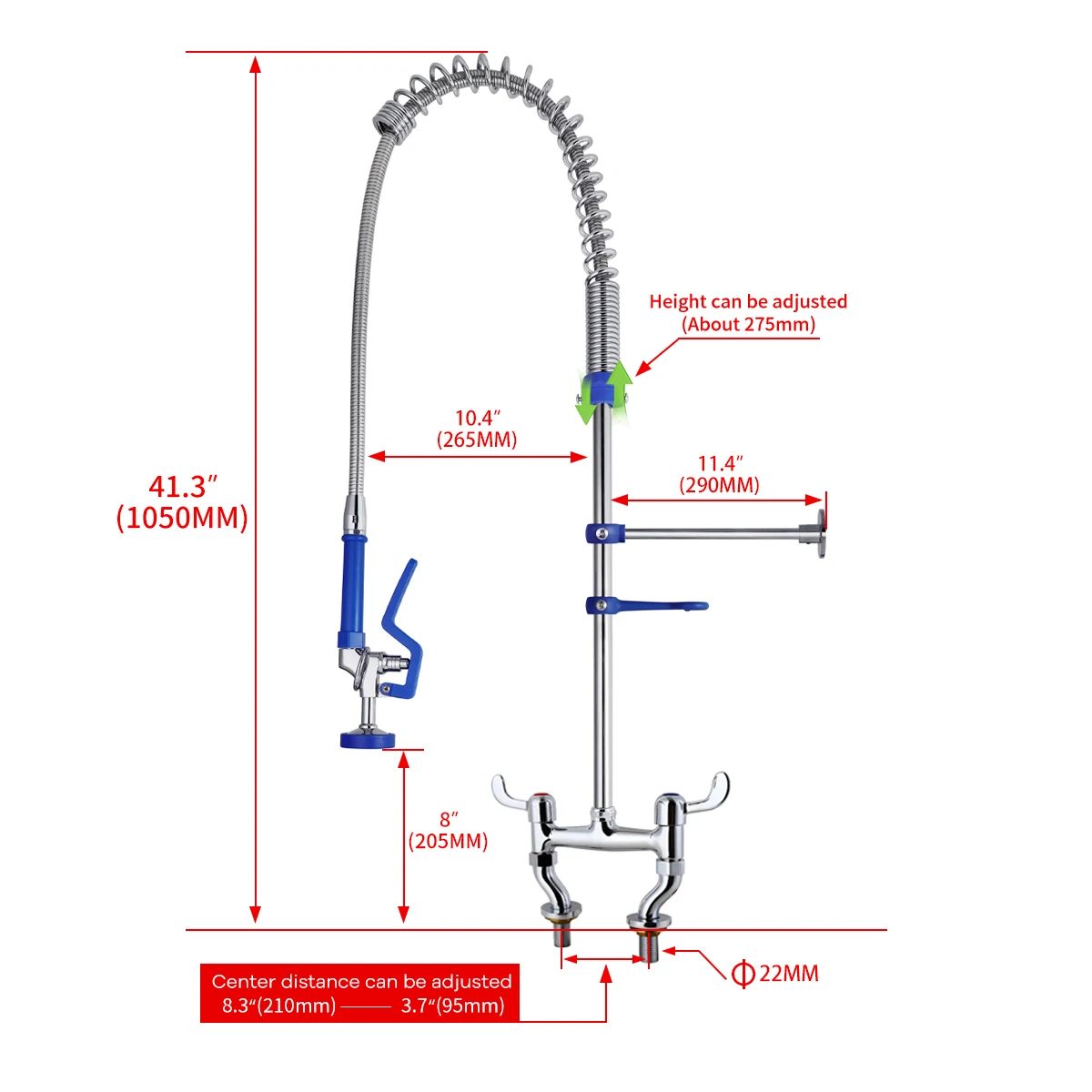 Commercial Kitchen 33\39\41\47" Height Brass Swing Spout Pre-Rinse with Sprayer 1/2/3 Compartment Sink Taps Deck Mountable details