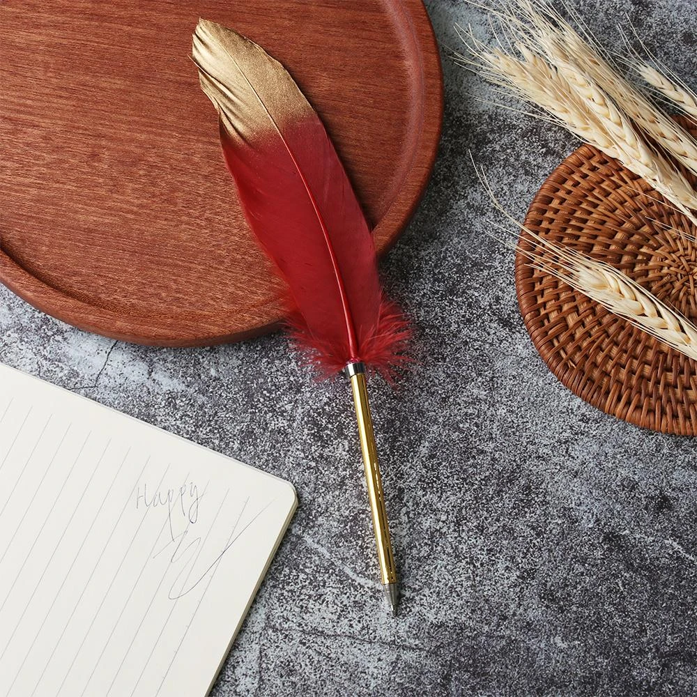 Retro Feather Ballpoint Pen Signature Pens Spray Gold Writing Tool Novelty Christmas Gift School Office Stationeries Supply