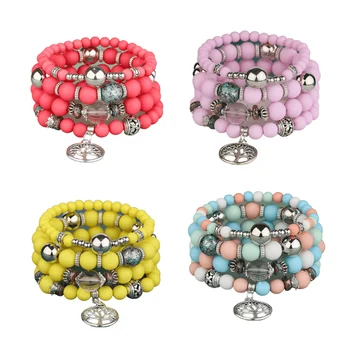 Wholesale Color Bling Chain Stackable Bracelets With Charms Tree Of Life Beaded Charm Jewelry Bracelet Sets
