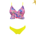 Beachwear 2 Piece Swim Sets Fresh Flower Print Cheeky Bottom Ruffle Top Beachwear Badeanzug