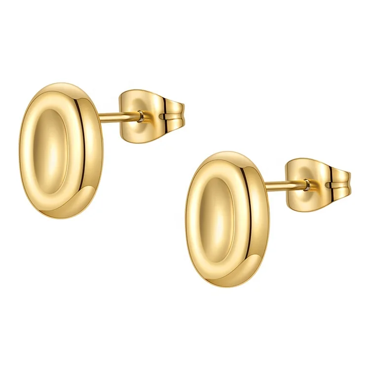 18K Gold Plated Stainless Steel Jewelry Small Oval Beans Ear Studs Accessories Earrings E211301