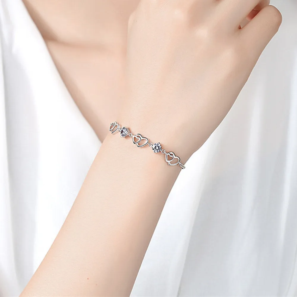 nested heart diamond bracelets jewelry women,new arrival hot sale 925 sterling silver jewelry OEM