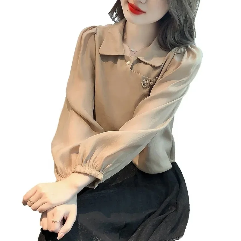 2024 spring Korean style shirt women's design fashion western style long-sleeved temperament stand-up collar shirt