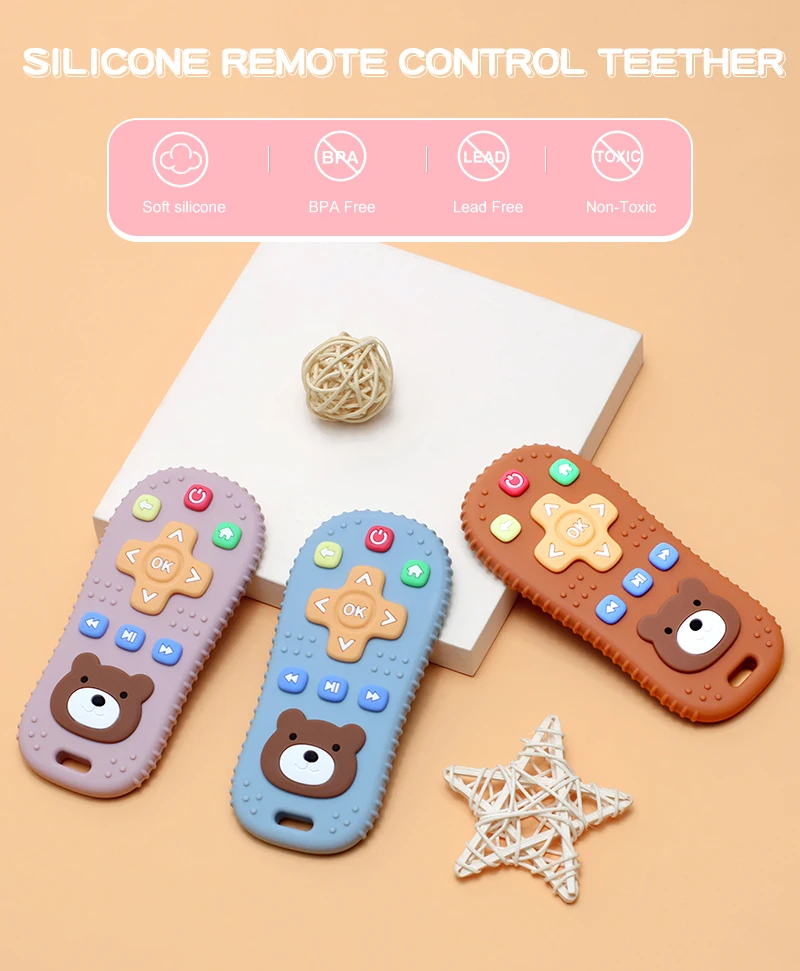 Bpa Free Soft Silicone Phone Teether Silicone Remote Control Teether