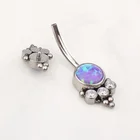 Banana Navel ASTM F136 Titanium Internally Threaded 14G Opal Zircon Curve Banana Navel Belly Cluster Piercing