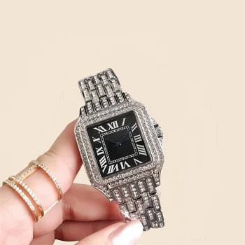 Factory customized Stainless steel japanese movement square watch classical waterproof women watch 2024iced out diamond watch