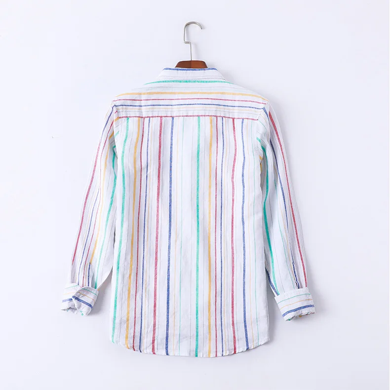Refreshing Japanese Striped Long-Sleeved Shirt Linen Men