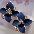 Drop Diamond Earrings Diamond Royal Blue Three-dimensional Frosted Drop Oil Camellia Crystal Diamond Earrings Women