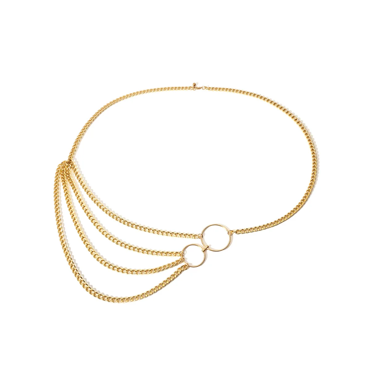 Women Metal Waist Belt Thin Chain Gold 