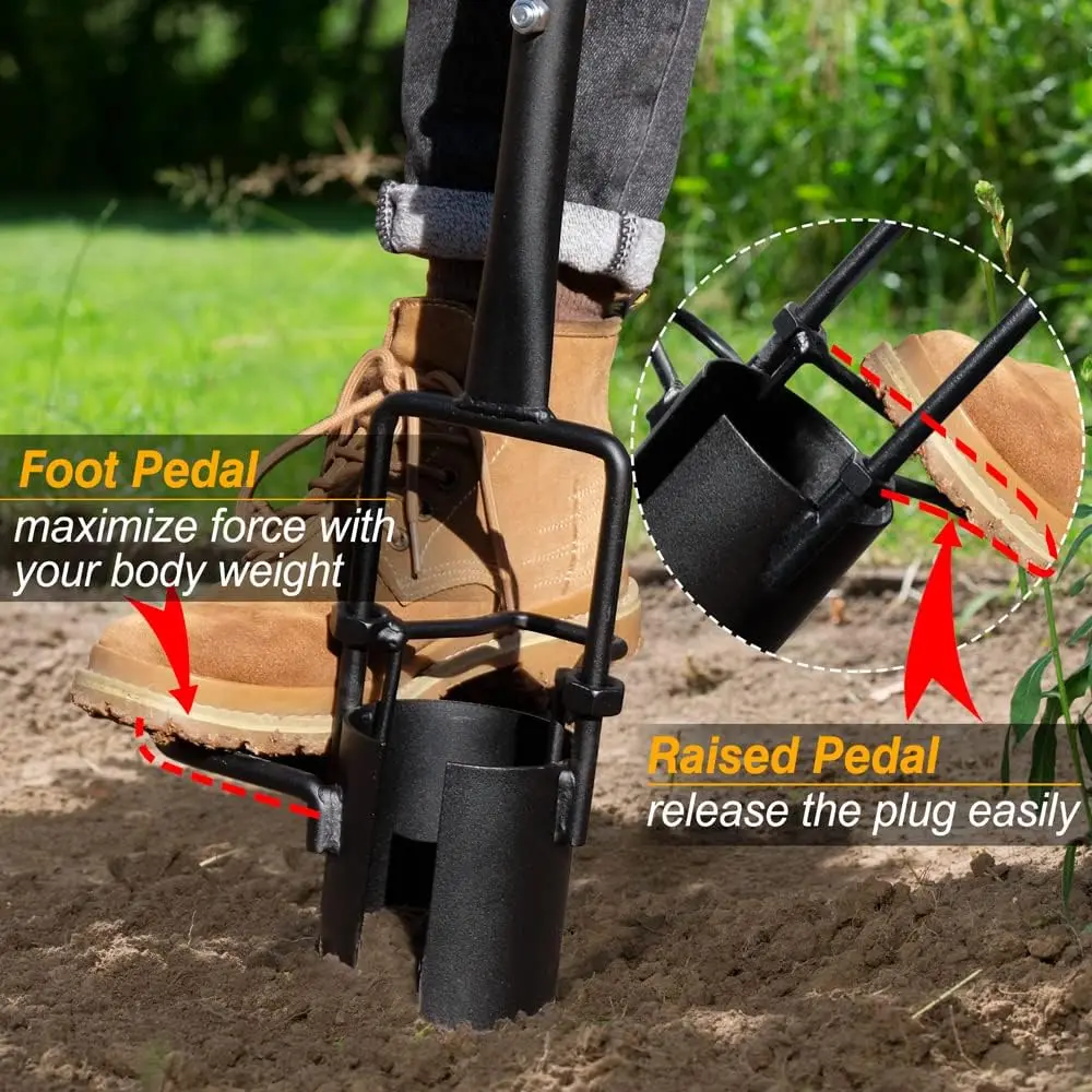 Premium Long-Handled Bulb Planter Tool with Soft Grip Heavy Duty Gardening Transplanter with Serrated Base Post Hole Diggers H8fff1979428044c0969c1c2686dc8408X