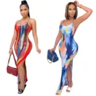 Tie Dye 2021 Newest Design Slim Stylish Tie Dye Print Sexy Casual Skirt Women Split Dress