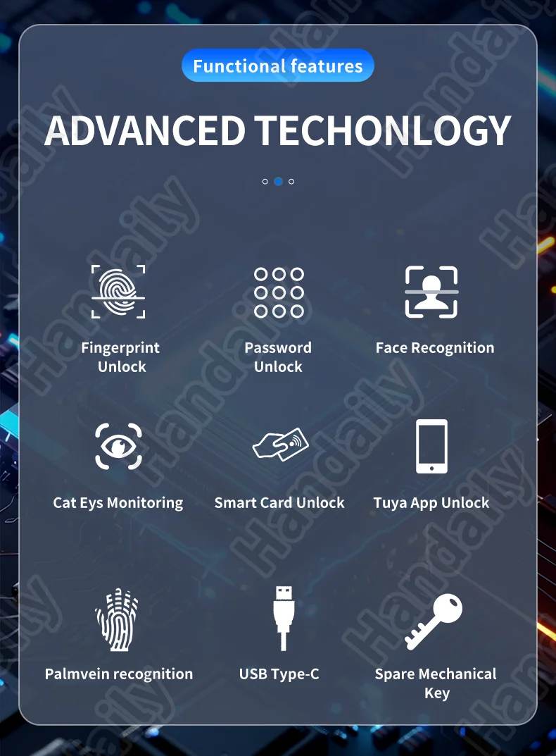 handaily palm vein tuya wifi door lock 3d biometric face id video monitoring intercom digital electronic locks for front door ddl9-1