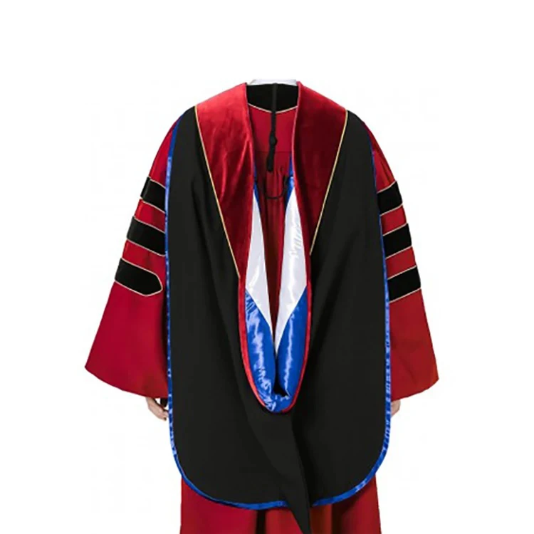 2025 Custom Deluxe Doctoral Graduation Hood PHD Dark Blue/Maroon/Gold Combinations manufacture