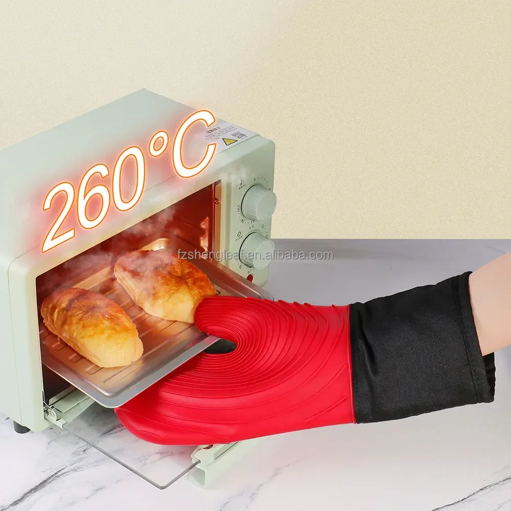 product novelty design dotted kitchen cotton double layer bbq grill heat resistant food grade silicone customized oven mitts gloves-3