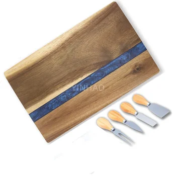 Gift Ready 4Pcs Charcuterie Knives Acacia Wood Cheese and Charcuterie Board Gift Set Resin Cheese Board