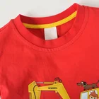 Red Shirt And Black Shorts With Excavator Print Boy's Top And Shorts Sets