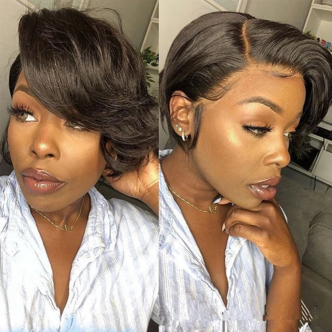 Short Pixie Cut Bob Human Hair Wig Lace Front Brazilian Straight Closure Wig Short Bob Lace Front Wigs For Women PrePlucked
