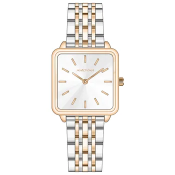 Custom New Age Fashion Stainless Steel Band Quartz Watch for Women Simple Design Waterproof Square Seiko Movement Alloy Glass
